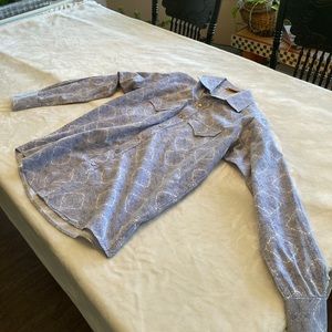 Ariat Long Sleeve Shirt With Light Blue Paisley Pattern. Size Small.